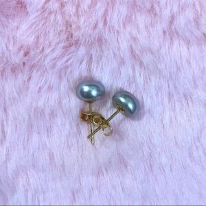 14K Gold Plated Grey Natural South Sea Pearl Stud Earrings 6-7 mm